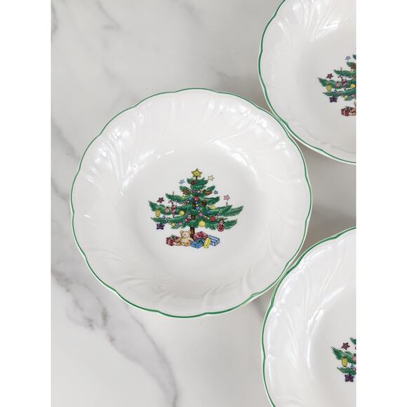 Nikko Happy Holidays Fruit Bowl Christmas 5 1/2" Green Trim x4 Japan w/ Box - Picture 3 of 15